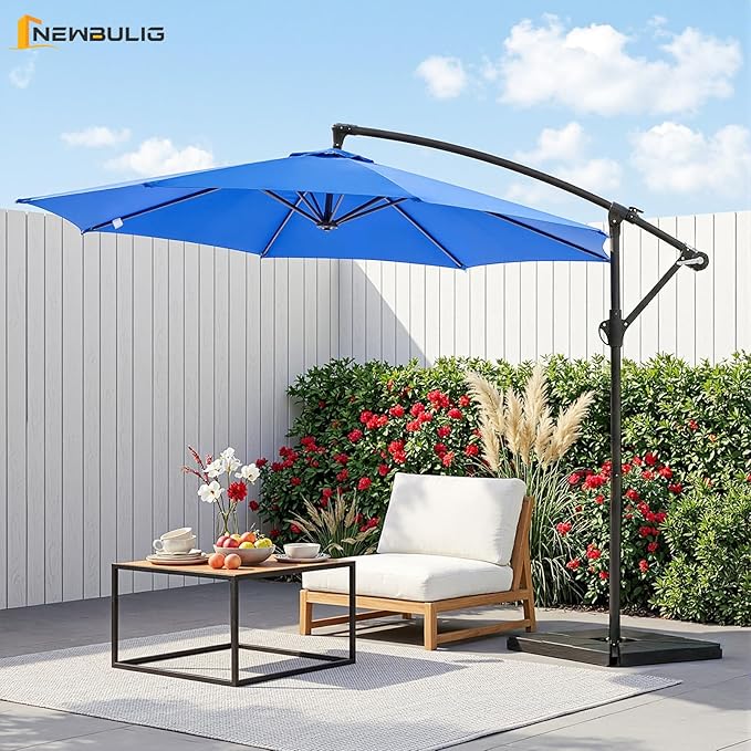 NEWBULIG 10FT Patio Umbrella, Offset Cantilever Outdoor Patio Table Umbrella, UV Protection, Fade Resistant Fabric, Easy Tilt Adjustment for Deck, Pool, Backyard, Garden