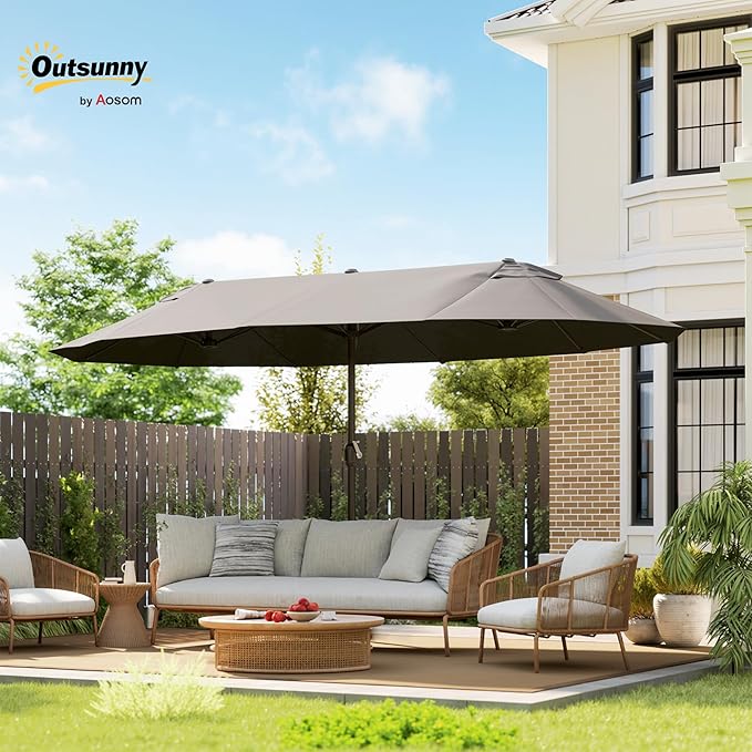 Outsunny Extra Large 15 ft Patio Umbrella, Double-Sided Wide Outdoor Umbrella with Crank Handle and Air Vents for Backyard, Deck, Pool, Market