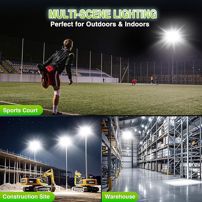 STASUN 600W LED Flood Light, Mini Series Stadium Light, 60000LM 6000K Daylight White, IP66 Waterproof, 3 Adjustable Panels, Outdoor Sports Lighting for Basketball Court, Parking Lot, Baseball Field