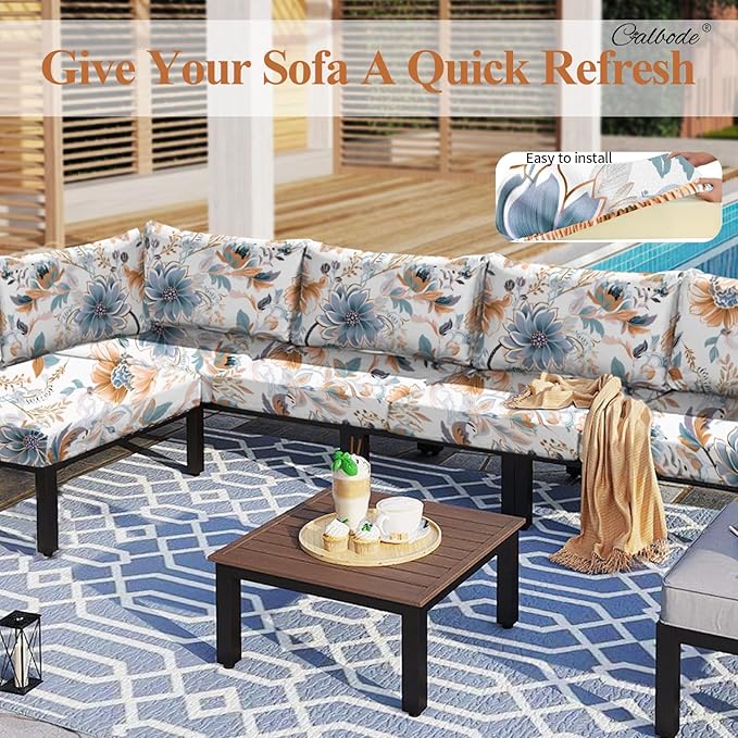CALBODE 12Pcs High Elastic Digitally Printed Sofa Seat Cushion Cover for Fall Decor, Soft Reusable Floral Stretch Couch Cushion Slipcover for Outdoor Furniture Protector Replacement, All-Season
