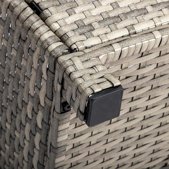 Outdoor PE Wicker Side Table with Storage, 13 Gallon Patio Storage Bin Container with Air Spring Lid, All-Weather Handwoven Rattan Coffee Table for Deck, Poolside & Garden, Grey (Gray)