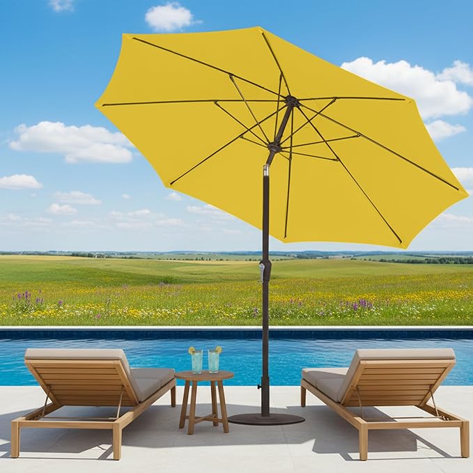 11FT Patio Umbrella, Outdoor Umbrella with with 8 Sturdy Fiberglass Ribs,Market Table Umbrella with Push Button Tilt and Crank,Suit for Backyard,Garden,Pool,Deck(Yellow)