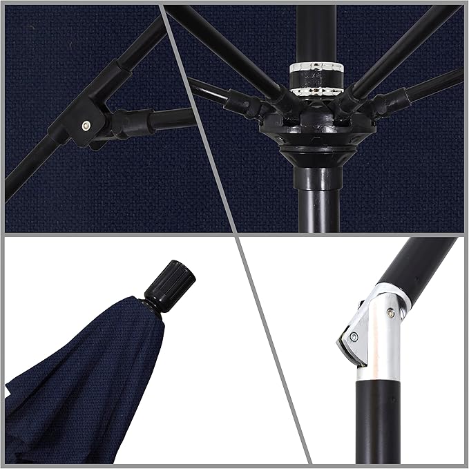 California Umbrella 11Ft Fiberglass Rib Patio Umbrella, Hand-Crank, Tilt-Collar, Black Frame, Solution Dyed Navy Fabric
