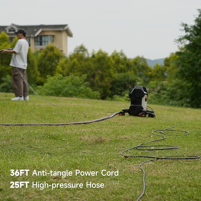 AIVOLT Pressure Washer, Portable Power Washer with Anti-Tipping 4-Wheel Design, 36FT Cable & 25FT Hose, 4 Nozzles, Soap Tank, High Pressure Cleaner Machine for Cars, Driveways, Fences, Patios & Home