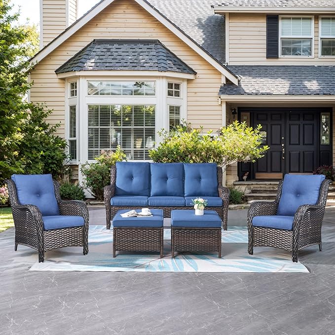 Belord Wicker Furniture 4 Pieces Outdoor Patio Furniture Set Patio Loveseat Sofa Set with Wicker Chairs and Coffee Table, Paito Conversation Set for Porch Garden Deck Balcony Poolside