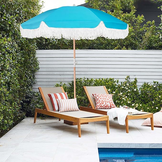 Lefedrasticity Boho Outdoor Umbrella with Tassels,6ft Table Umbrella Outdoor Patio with Knobs Tilt,Wind Resistant Portable Beach Umbrella UPF50+ Fringe Umbrellas For Pool Backyard Deck Garden