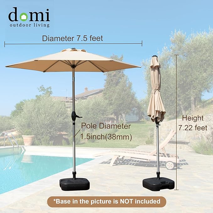 Domi 7.5FT Patio Umbrella Outdoor Market Umbrella with Silver Aluminum Pole, UV Resistant Canopy, Wind Vent, Tilt & Crank System, Perfect for Patio, Garden, Deck, Pool, Outdoor Dining, Beige