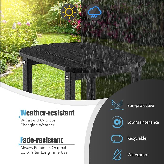Tangkula Outdoor Side Table, Weather Resistant Adirondack Table, Outdoor Indoor Chairside End Tables, Waterproof HDPE, for Patio Poolside Porch Backyard, Easy Assembly, 19 x 14.5 x 18 Inch (2, Black)