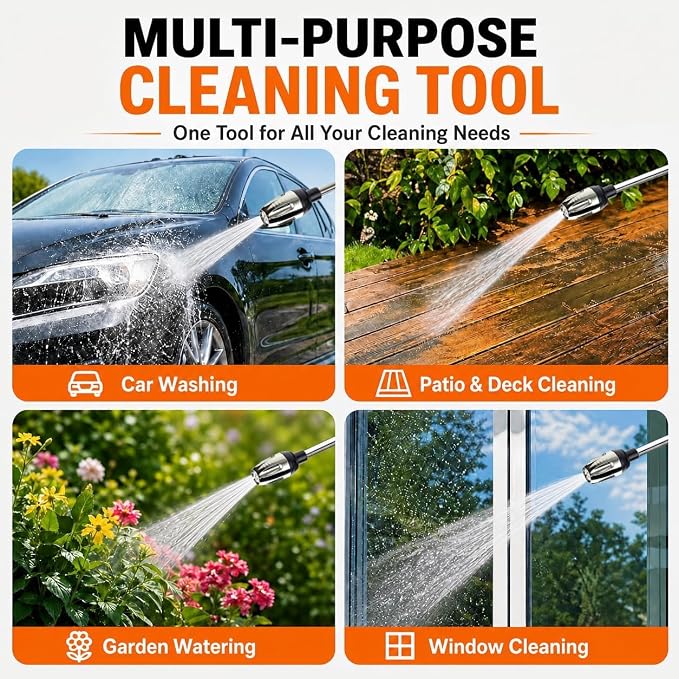 High Pressure Garden Hose Nozzle, Handheld Power Washer Spray Gun with 360° Rotating Nozzle, 3 Spray Modes & Foam Sprayer for Cars, Patios, Driveways and Outdoor Cleaning-Tool-Free Installation(1 Set)
