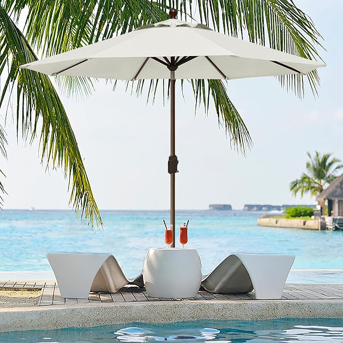 EliteShade USA 10-Year-Non-Fading 9Ft Market Patio Umbrella, UPF 50+ UV Protection Performance Sun Umbrella, Heavy Duty Commercial Grade Outdoor Table Umbrella with Crank & Tilt, Windproof Vented Top for Garden, Pool, Deck and Outdoor Playsets, White