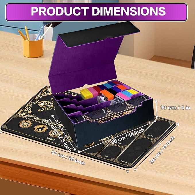 PROMAXIBINDER Trading Card Storage Box Fits 4000+ Cards, 4-Row MTG Commander Deck Case with Playmat, 6 Movable Partitions 24 Dividers PU Leather Magnetic Closure, Magic/TCG/YuGiOh/Sport (Black&Purple)