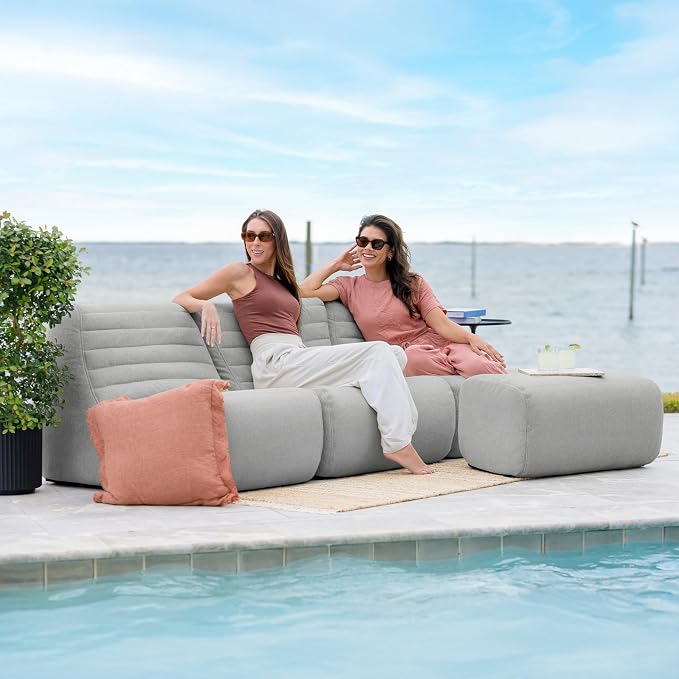 Big Joe Solvana Outdoor Sectional, 4 Piece Patio Furniture Set, Performance Linen Weather-Resistant Fabric Sofa, Port Gray
