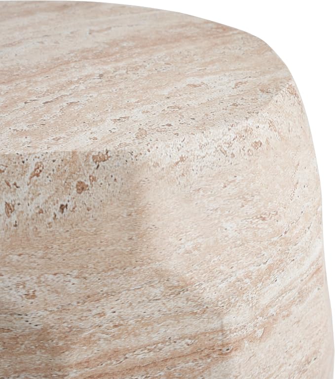 Outdoor Side Table 15.25" Drum Shape Concrete Side Table, Patio Tables for Outside Decorative Garden Stools, No Assembly Accent Table for Patio Porch Living Room, Beige