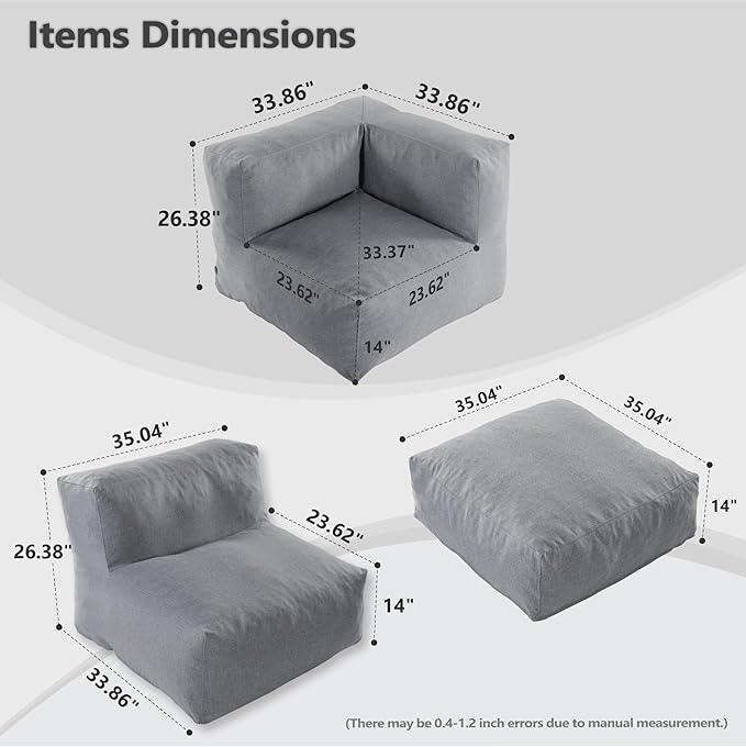 Patio Furniture Set, 5Pcs Outdoor Conversation Set with Bean Bag Middle Chairs, Corner Chair, Ottomans, Modern Foam Couch Set for Garden, Deck, Balcony (5, Deep Gray)