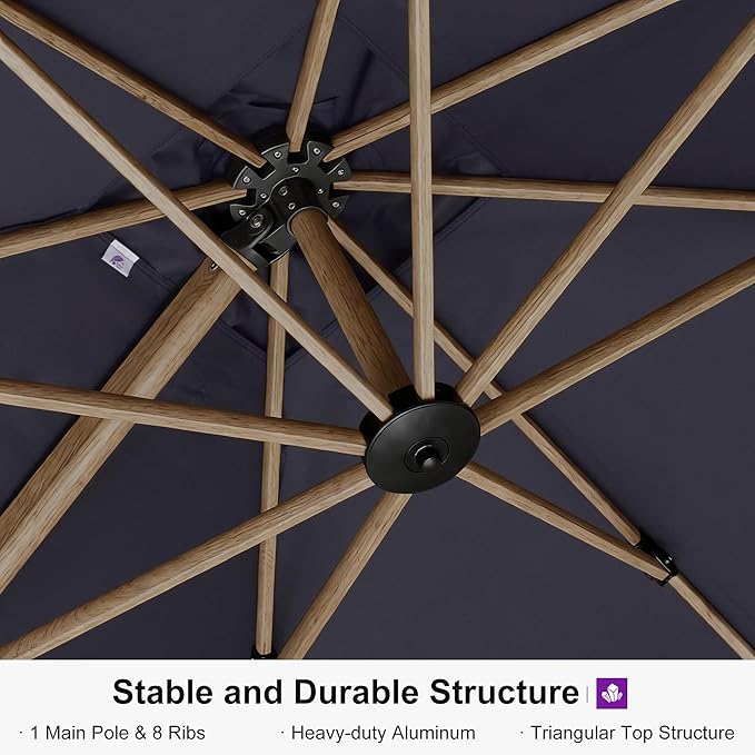PURPLE LEAF 10' x 13' Rectangle Patio Cantilever Umbrella With Base Large Hanging Umbrella Teak Finished Aluminum Frame Windproof Offset Outdoor Sun Umbrellas for Beach Pool Deck, Navy Blue