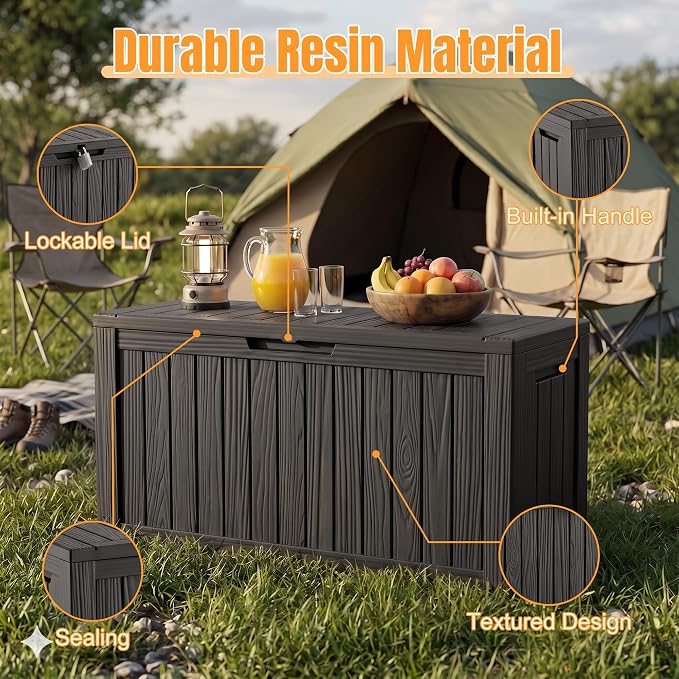 Outdoor Storage Box,140 Gallon Resin Deck Box,Waterproof & UV Resistant Lockable Package Delivery Bin,Toy Cabinet for Indoor & Outdoor