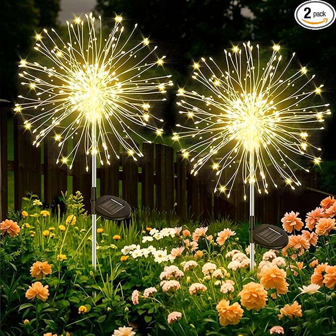 Solar Garden Lights Outdoor，2 Pack 120 LED Solar Fireworks Lights Outdoor Waterproof，8 Modes Starlit Starburst Light DIY for Yard Patio Pathway Planter Party Wedding Flowerbed Decor