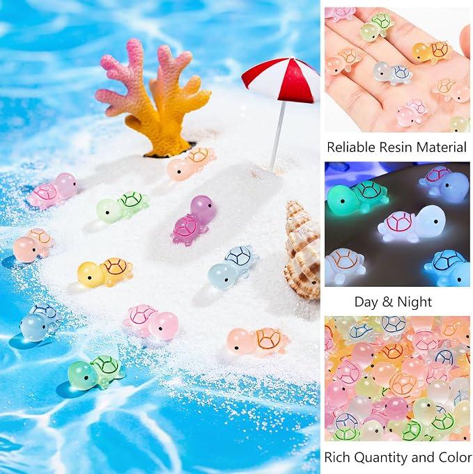 244PCS Luminous Mini Resin Turtles 8 Color Tiny Turtles Figurines | Miniature Turtles Animals Glow in The Dark, Micro Ocean Garden Landscape, Aquarium, Dollhouse DIY, Decor