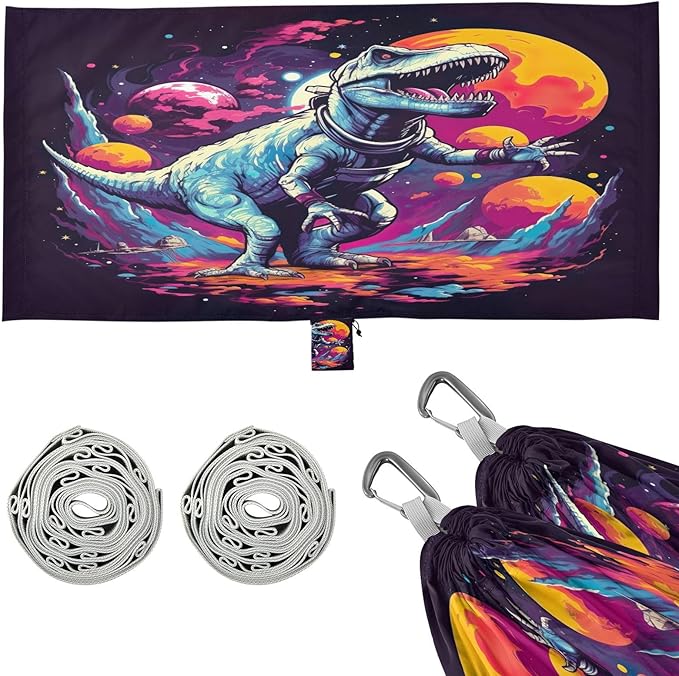 FRMG Dinosaur Hammock 500 lbs Capacity Portable Hammocks with Tree Straps & Attached Carry Bag, Camping Essentials Gear, 2010479a