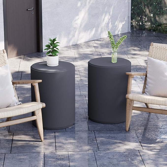 SUNBURY Outdoor Side Table, 20" H Concrete End Tables, Round Patio Accent Table, Modern Small Side Table, Cement Garden Stool Log Table, Tree Stump Drum Table Indoor and Outdoor, Frosted Grey