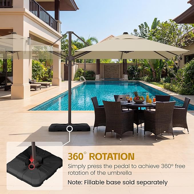 HASLE OUTFITTERS 10x10 FT Patio Cantilever Umbrella, Outdoor Offset Large Heavy Duty Umbrellas with 360° Rotation for Pool Garden Deck，Beige