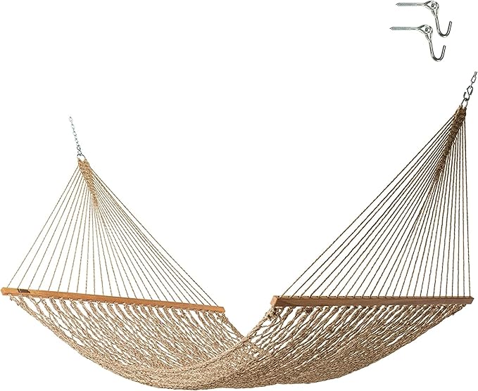 Hatteras Hammocks Executive Antique Brown Heirloom Tweed DuraCord Rope Hammock – 13 ft. x 65 in., 2-Person, 450 lb Capacity, Cumaru Spreader Bar, Zinc-Plated Hardware – Handcrafted in The USA
