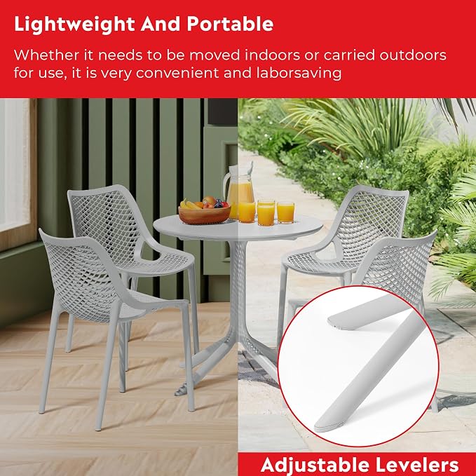 Costaelm Small Patio Table, Outdoor Round Dining Table, Weather Resistant Outside Table for Poolside Deck Lawn Garden Backyard, Gray