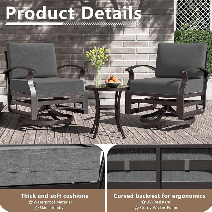 Patio Furniture Set 7-Piece Aluminum Armrest Sofa, Modern Outdoor Living Room Set with 55000 BTU Propane Aluminum Fireplace, Outdoor Rotary Joystick with Thick Cushion