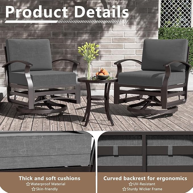 Patio Furniture Set 5-Piece Aluminum Armrest Sofa, Modern Outdoor Living Room Set with 55000 BTU Propane Aluminum Fireplace, Outdoor Rotary Joystick with Thick Cushion