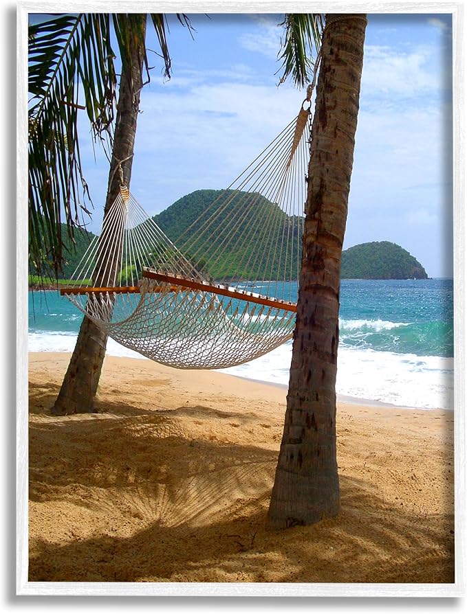 Stupell Industries Hammock on Palm Trees White Framed Giclee Art Design by Noah Bay