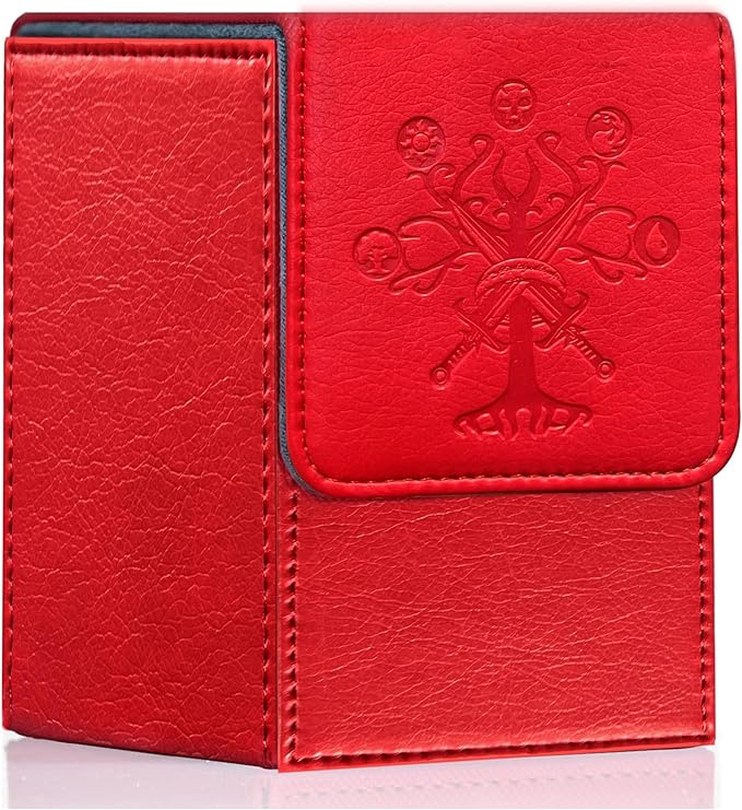 PROMAXIBINDER MTG Card Deck Box, Commander Deck Box Fits 100+ Single Sleeved Cards, Storage for TCG/MTG Crads, PU Leather Strong Magenet (Red, Tree)