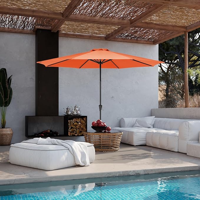 JEAREY 11' Patio Umbrellas Outdoor Table Market Umbrella w/Crank, 8 Sturdy Ribs, UV Protection Windproof for Garden, Deck, Backyard, Pool(Orange)