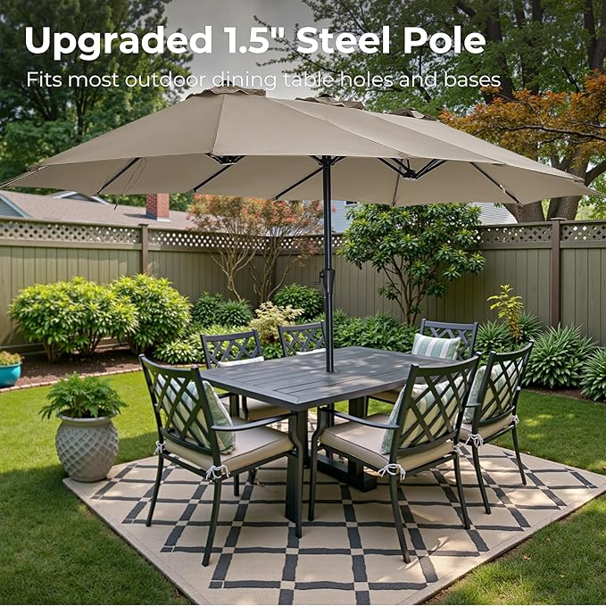 SUPERJARE 13FT Outdoor Umbrella for Patio, Double sided Pool Umbrellas with Fade Resistant Canopy, Large Table Umbrella for Deck, Market, Backyard - Warm Beige