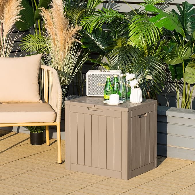 Giantex Deck Boxes Outdoor Waterproof - 30 Gallon Patio Storage Box with Lockable Lid, Built-in Handles, Storage Bin for Poolside, Package Delivery, Cushions, Garden Tools, Outside Storage Box (Brown)