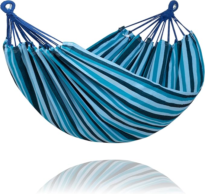SUNCREAT Hammocks Outdoor Camping Double Hammock, Double Hammock Without Stand, Navy & Blue