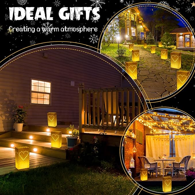 Sabary 50 Sets Luminary Bags with Flameless Tea Lights Outdoor Luminaries LED Lantern Candle Bags for Wedding Birthday Ramadan Christmas Party Decorations Romantic Decor(Heart)