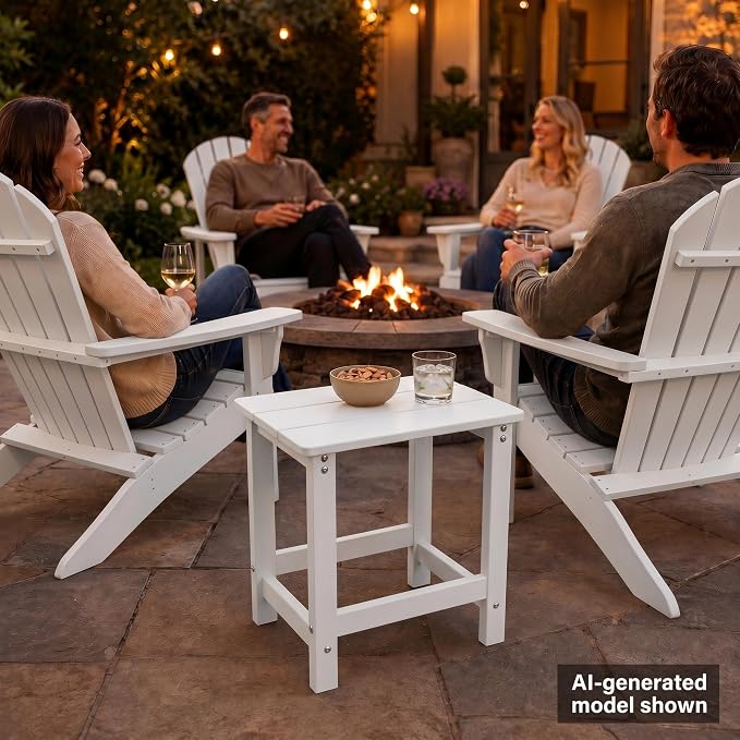 MXIMU Outdoor Side Table for Patio: Heavy-Duty Sturdy Warp Resistant Adirondack Table - Wood Grain Finish Outdoor End Tables - Easy Assembly & Low Maintenance Patio Side Table White