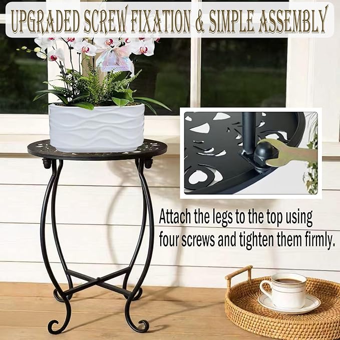 Outdoor Side Tables, 10" Round 15" Tall Patio Side Table, Set of 2 Metal Small Round Side Table for Patio Yard Porch Balcony Garden Bedside, Plant Stand for Indoor Outdoor