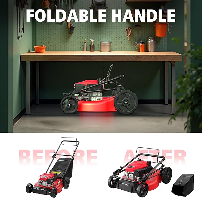 PowerSmart 21" Self-Propelled Gas Lawn Mower | 170cc OHV Engine | Rear-Wheel Drive for Slopes | 3-in-1 Bag, Mulch & Discharge | 6 Cutting Heights | Durable Steel Deck| Rear-Wheel Drive | Medium Yard