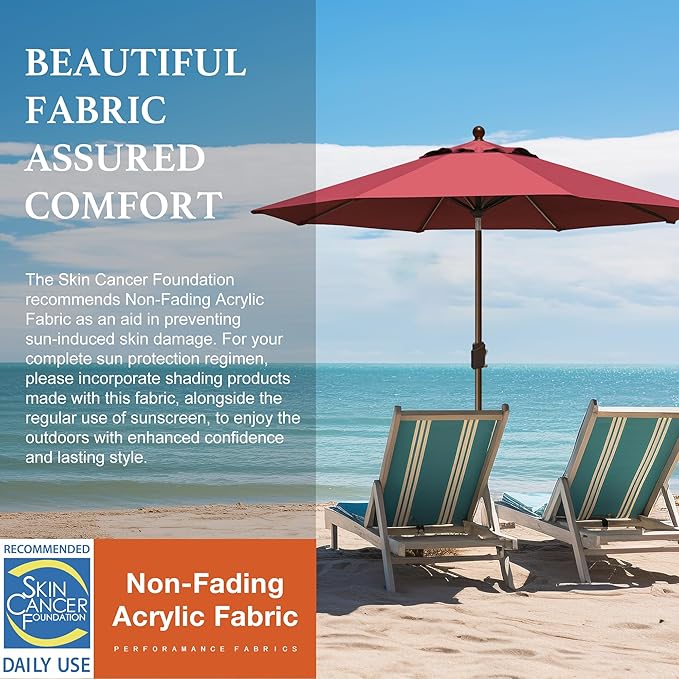EliteShade USA 10-Year-Non-Fading 9Ft Market Patio Umbrella, UPF 50+ UV Protection Performance Sun Umbrella, Heavy Duty Commercial Grade Outdoor Table Umbrella with Crank & Tilt, Windproof Vented Top for Garden, Pool, Deck and Outdoor Playsets, Burgundy