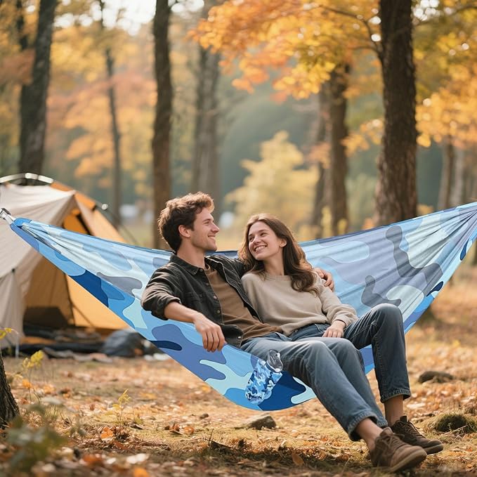 Camouflage Blue Dark 330lb Capacity Hammocks for Camping with Portabl Carry Bag Rope Hammock for Patio Backyard Lounge Base capas para la Lluvia
