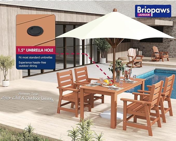 BRIOPAWS Outdoor-Dining-Chairs | Set of 2 | HDPE | Teak | Patio Chair with Arms | Modern | All Weather | Oversized & Comfortable | for Deck Backyard Poolside Porch