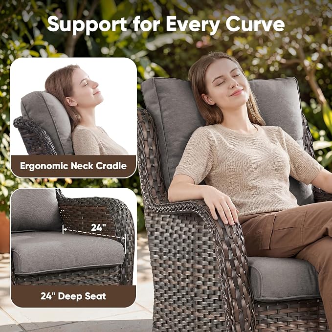 Belord 8 Piece Wicker Patio Furniture Set, Outdoor Swivel Rocker Chairs Set of 2 with Ottomans and Sectional Couch, All Weather Patio Conversation Furniture Set, for Pool,Yard Brown Wicker/Gray