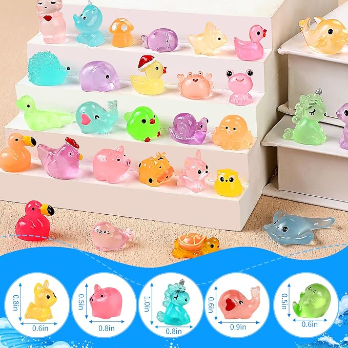 160PCS Luminous Mini Resin Animals 96 Styles Variety Mini Resin Figures | Mini animal figurines bulk, waterproof, fade-resistant for fairy garden, landscape accessories, hide crafts, aquarium decor