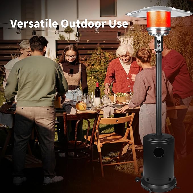 50,000 BTU Propane Patio Heater with Wheels – Outdoor Gas Heater for Backyard, Garden & Restaurant, Powder-Coated Steel Body with Easy Ignition & Safety Shut-Off (w/o waterbox)