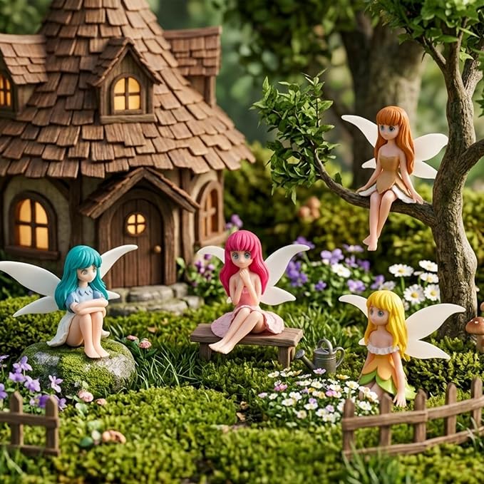 12 Pcs Miniature Fairy Figurines, Fairy Garden Fairies | Hand-Painted Small Flower Fairies with Wings for Garden Decor Miniature Garden Ornaments Landscape Decorations Cake Topper