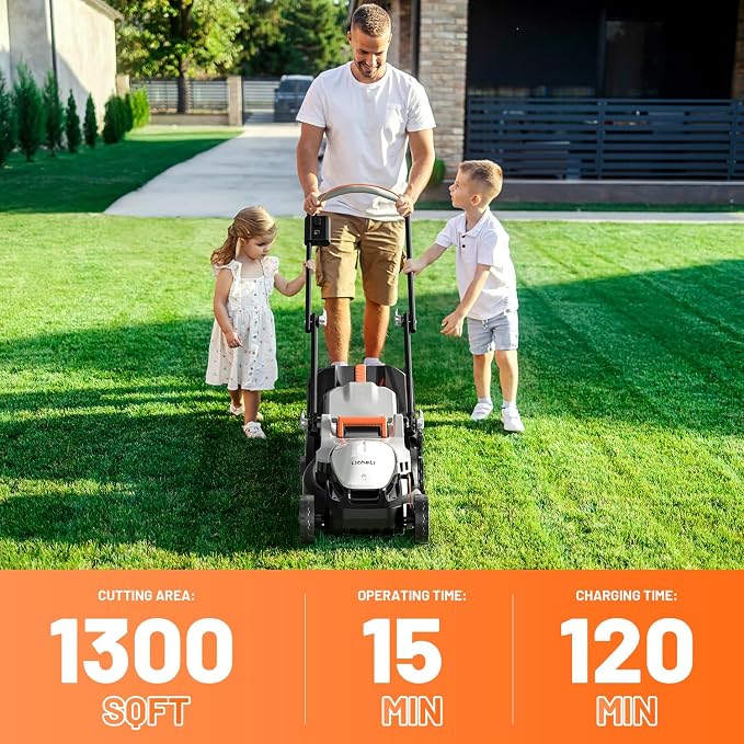 Litheli Electric Lawn Mower Cordless,Grass Cutter Machine for 1600 Sq.Ft. Lawnmower with Motor,13 in Cutting Width,8 Gallon Capacity,Cutting Height from 1 to 2.5 in（Include 4.0 Battery）