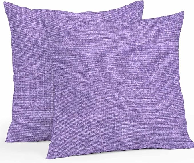 Pack of 2 Waterproof Outdoor Pillow Covers 20x20 Inch Decorative Pillow Covers Lavender Burlap Texture Throw Pillowcases Farmhouse Vintage Lavender Outdoor Cushion Cover for Couch, Patio, Tent