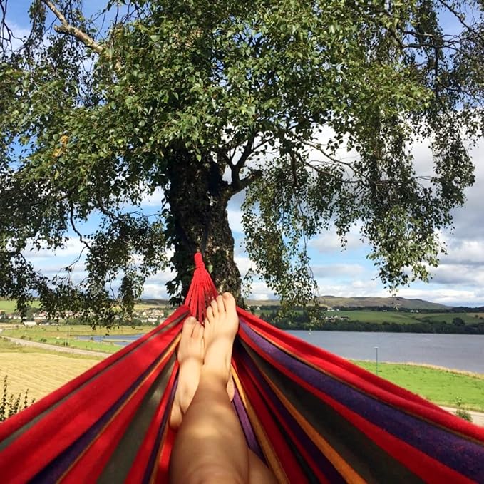 Camping Hammock,Double or Individual Hammock with Two Tree Straps Portable Hammock with Travel Bag or Backyard, Porch, Hiking, Patio,Garden Outdoor and Indoor (Rainbow)