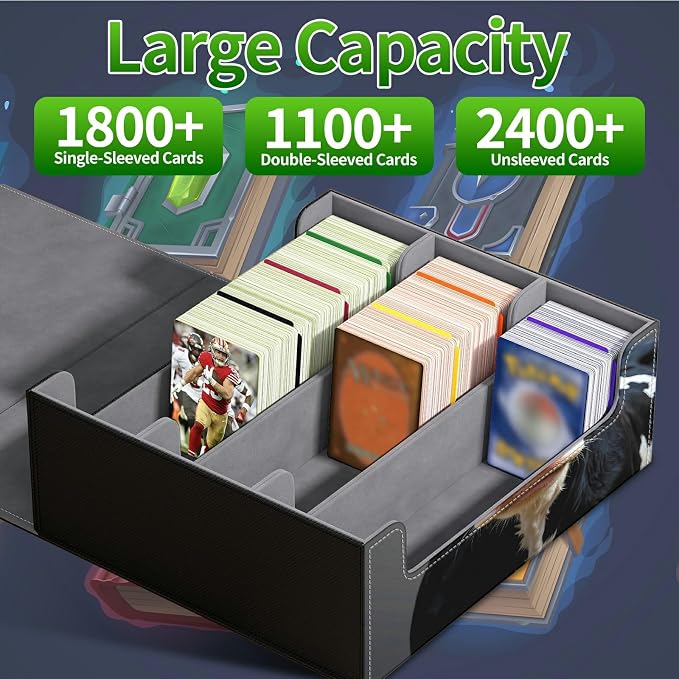 Large Card Deck Box for MTG, Fits 1200+ Sleeved Cards, PU Leather Storage Case with Strong Magnetic Closure, Multiple Colors Available for TCG CCG Baseball Card Collections, Black White Cow